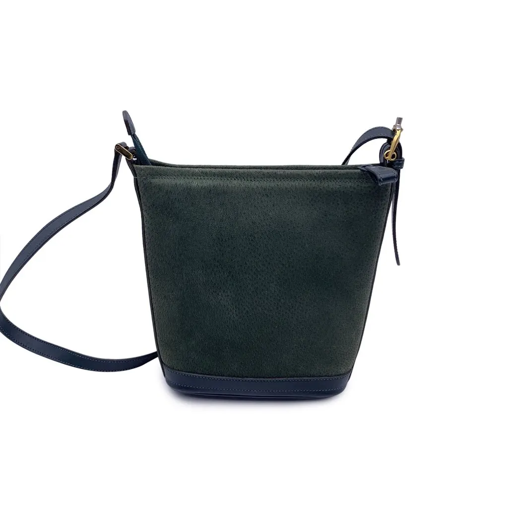 Gucci Shoulder Bag Vintage Interlocking Green Suede Good - Inside View