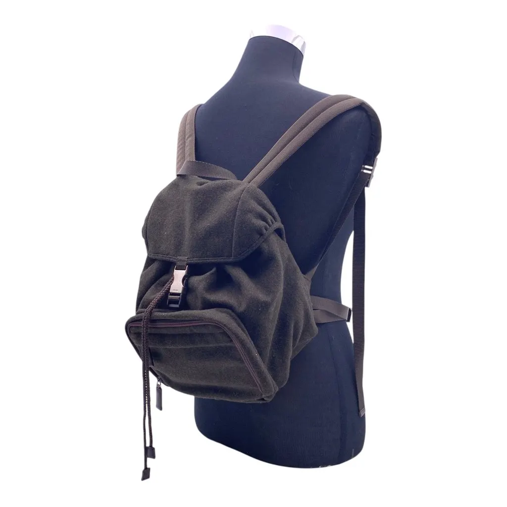 Prada Backpack Vintage Boiled Wool Backpack Green Wool Good - Back View