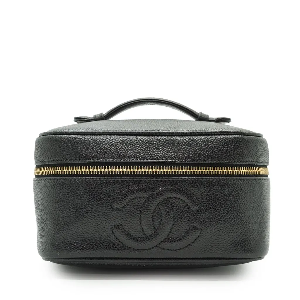 Chanel Handbag Vintage Vanity Black Leather Good - Front View