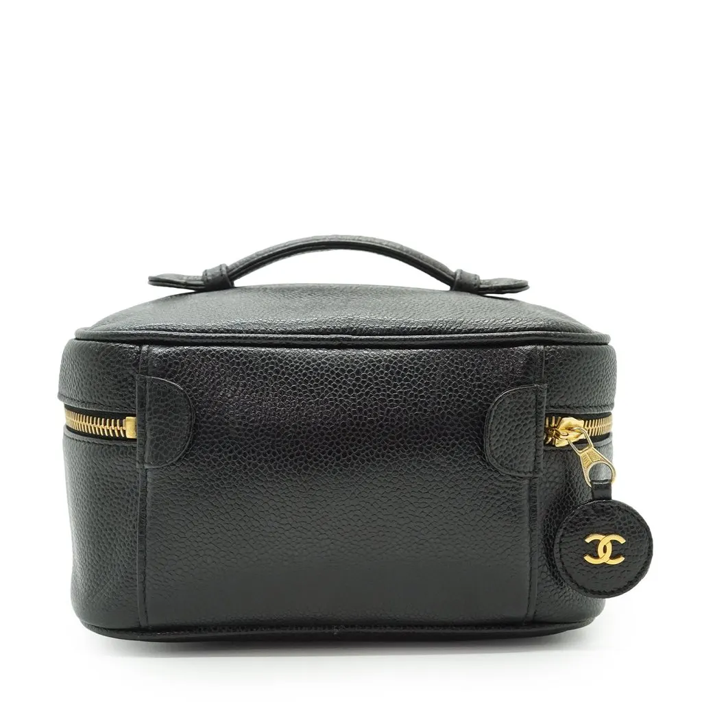 Chanel Handbag Vintage Vanity Black Leather Good - Back View