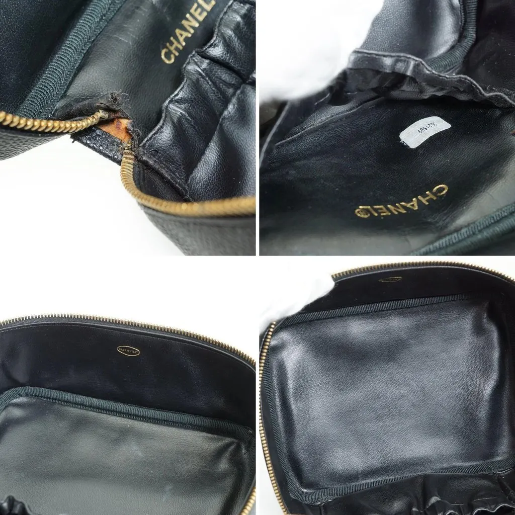 Chanel Handbag Vintage Vanity Black Leather Good - Inside View
