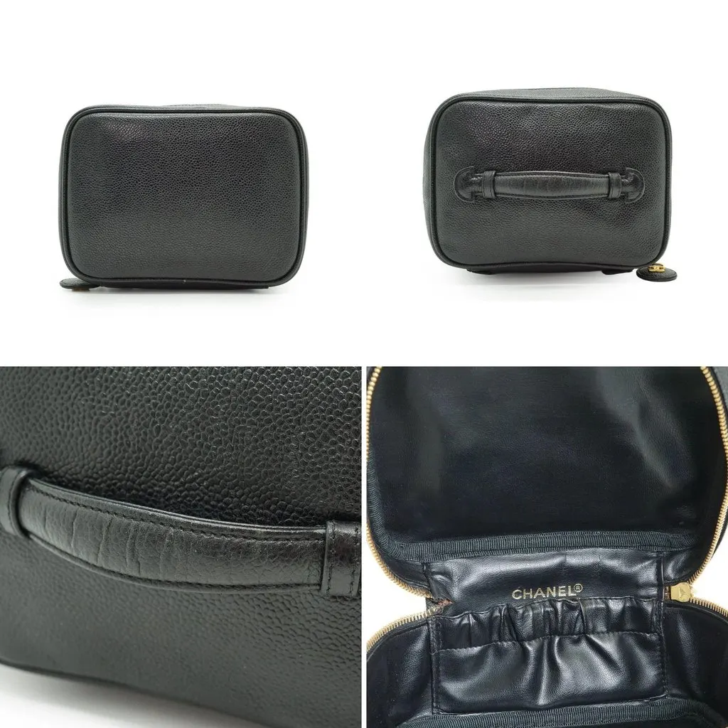 Chanel Handbag Vintage Vanity Black Leather Good - Model View