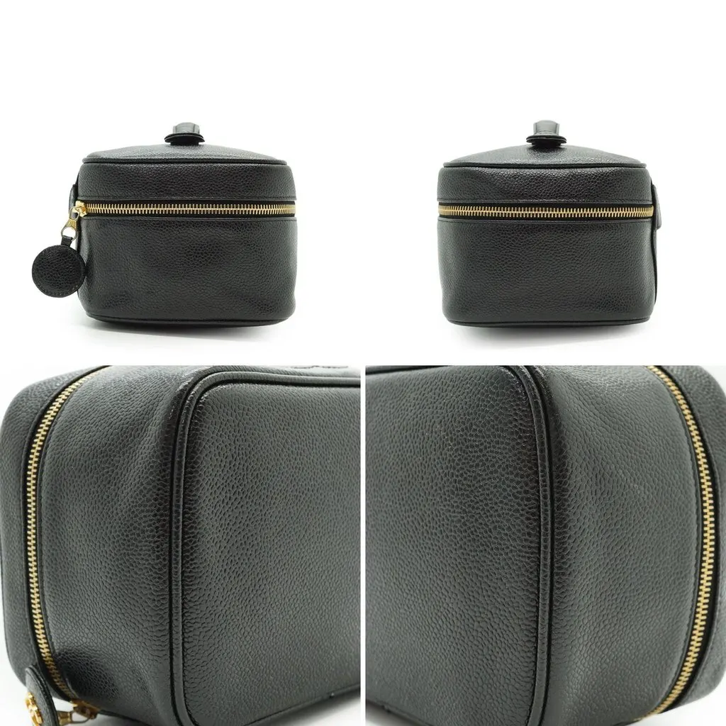 Chanel Handbag Vintage Vanity Black Leather Good - Box View