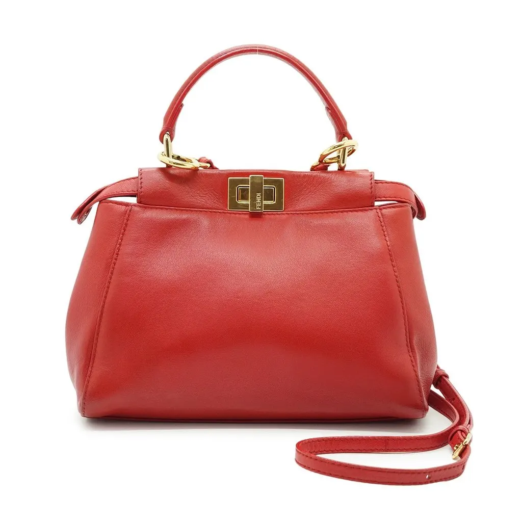 Fendi Handbag Peekaboo Red Leather Good - Inside View
