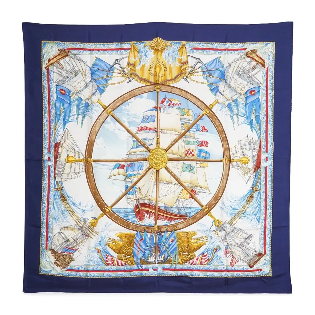 Hermes Scarf Blue Silk Good - Front View