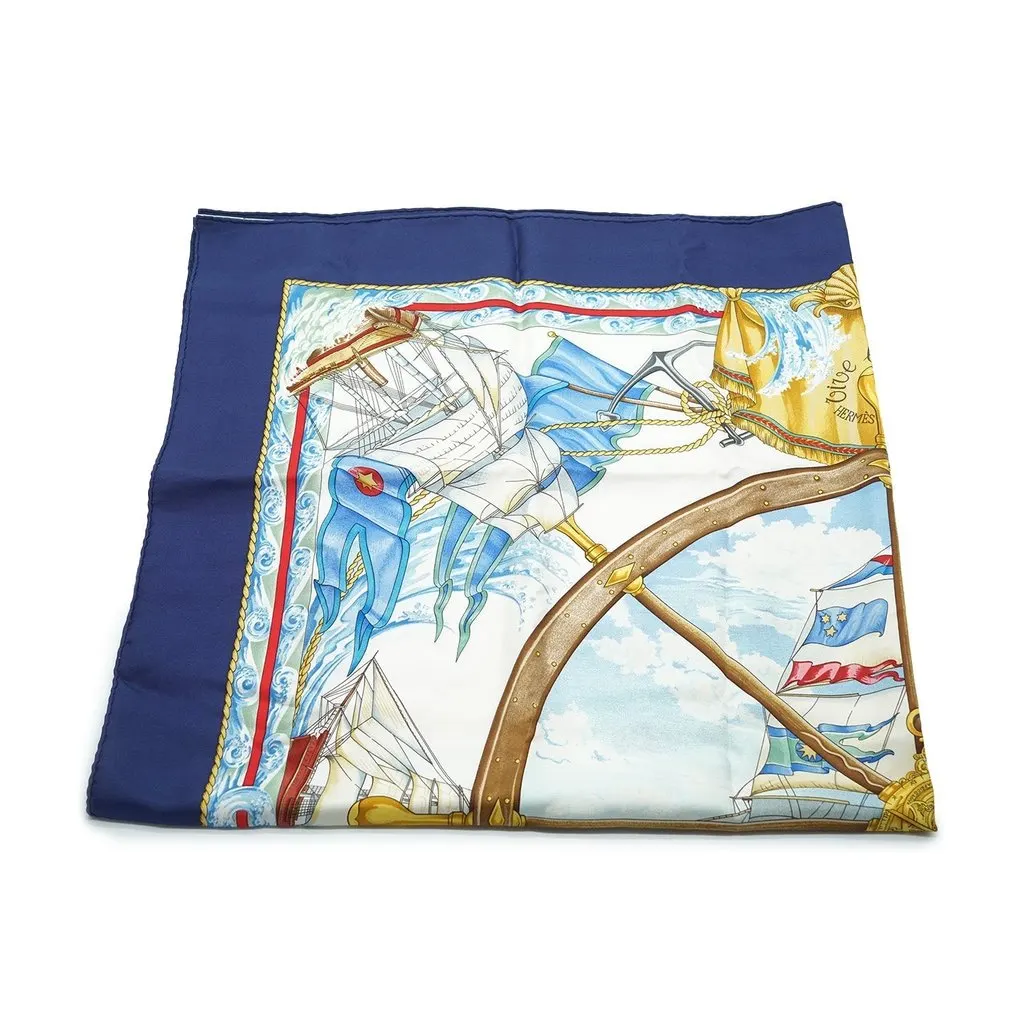 Hermes Scarf Blue Silk Good - Back View