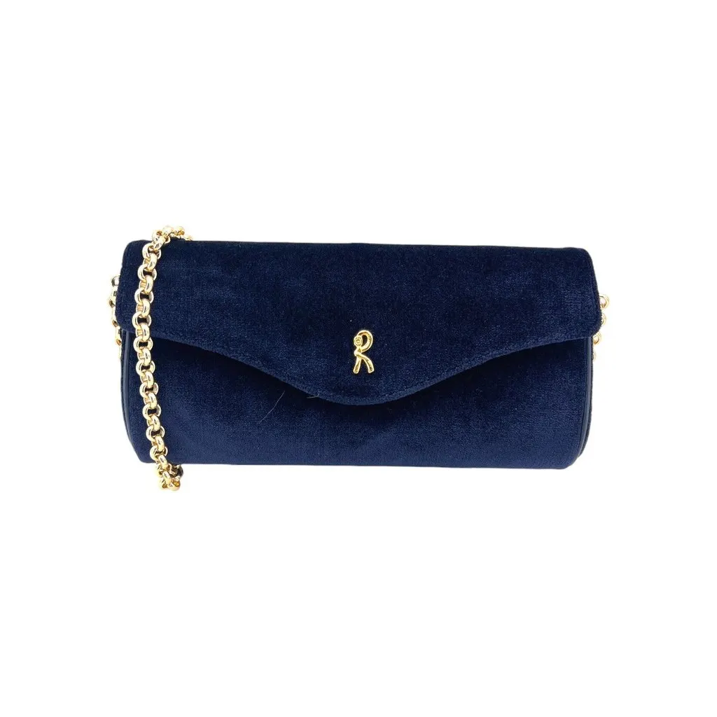 Unsigned Shoulder Bag Velvet Blue Velvet Good - Front View