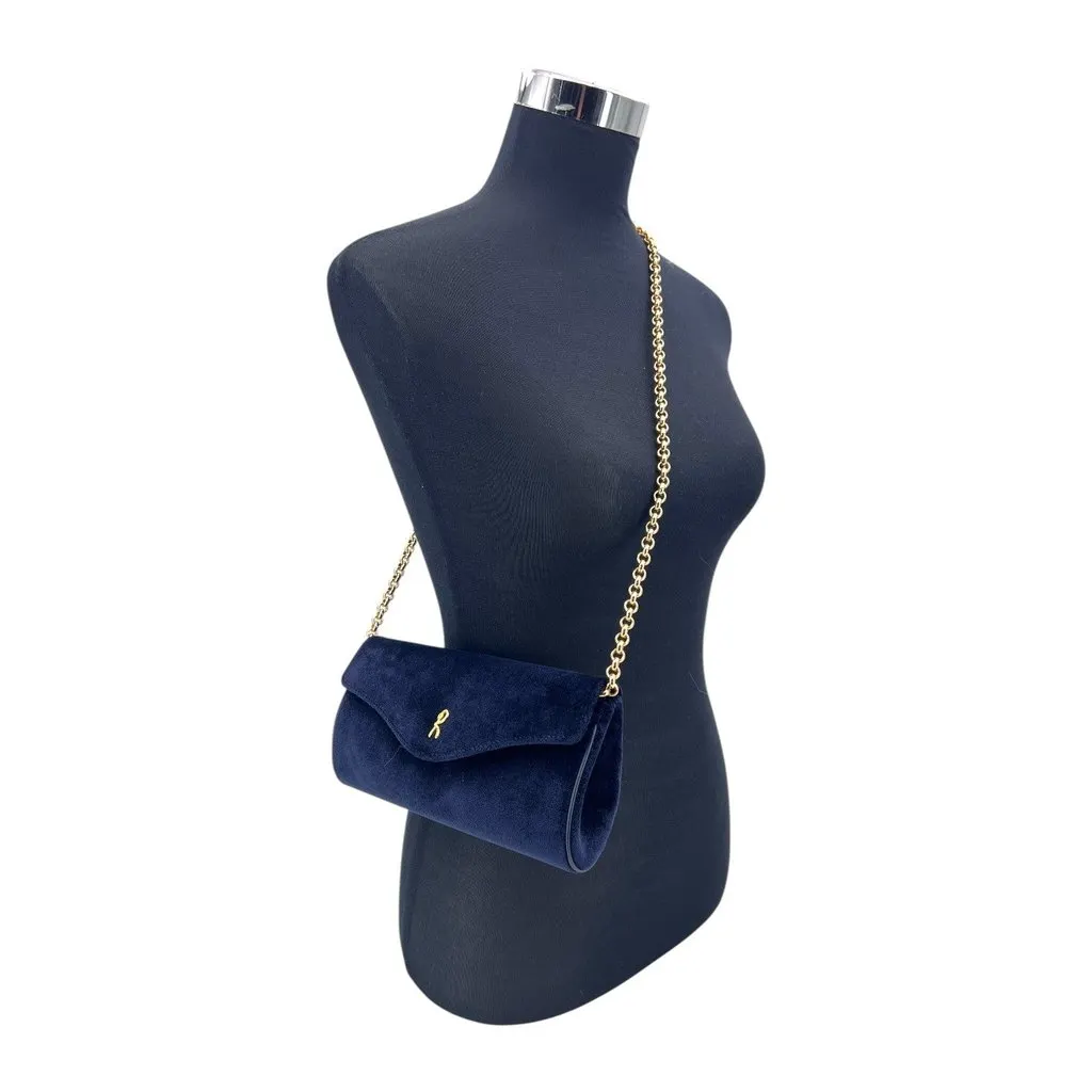 Unsigned Shoulder Bag Velvet Blue Velvet Good - Back View
