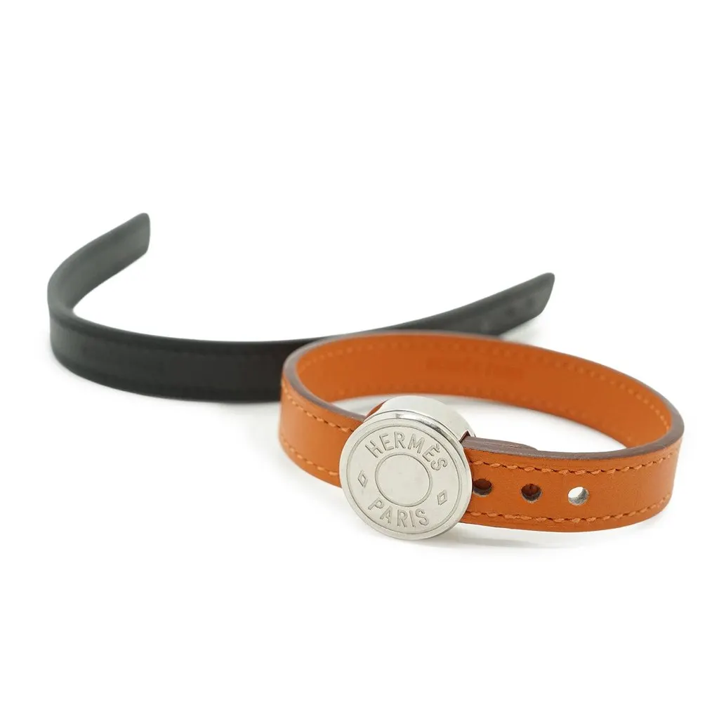 Hermes Bracelet Black Leather Good - Front View