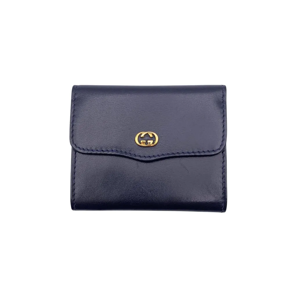 Gucci Wallet Navy Leather Good - Front View