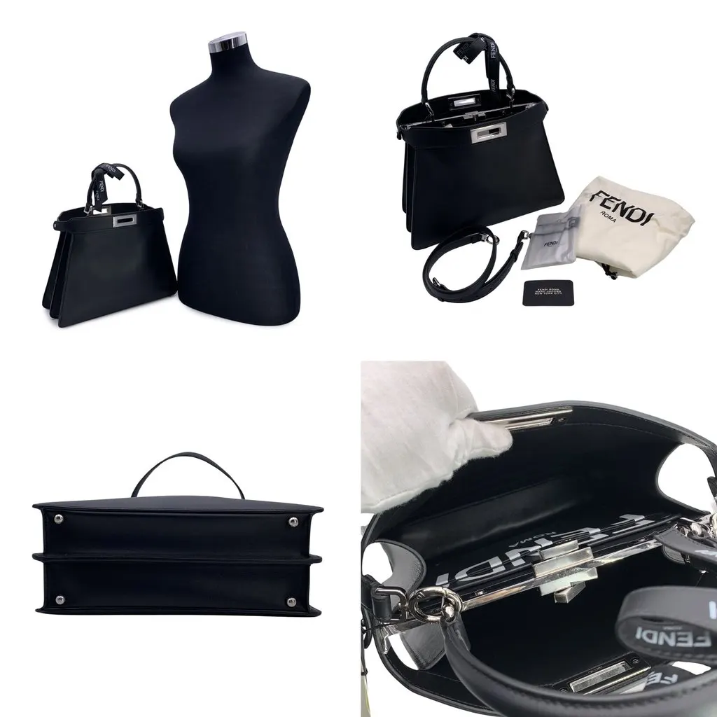 Fendi Tote Bag Peekaboo IseeU Black Leather Good - Model View