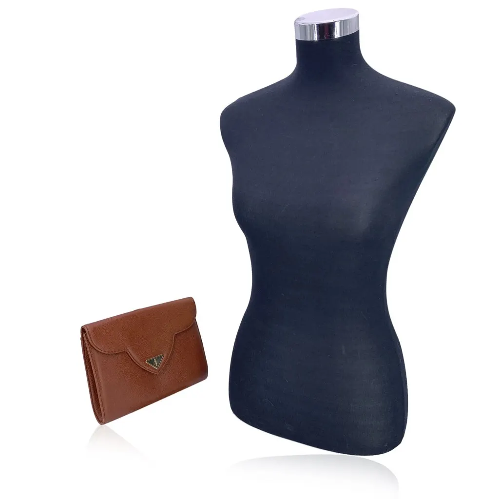 Yves Saint Laurent Clutch Bag Vintage YSL Brown Leather Good - Back View