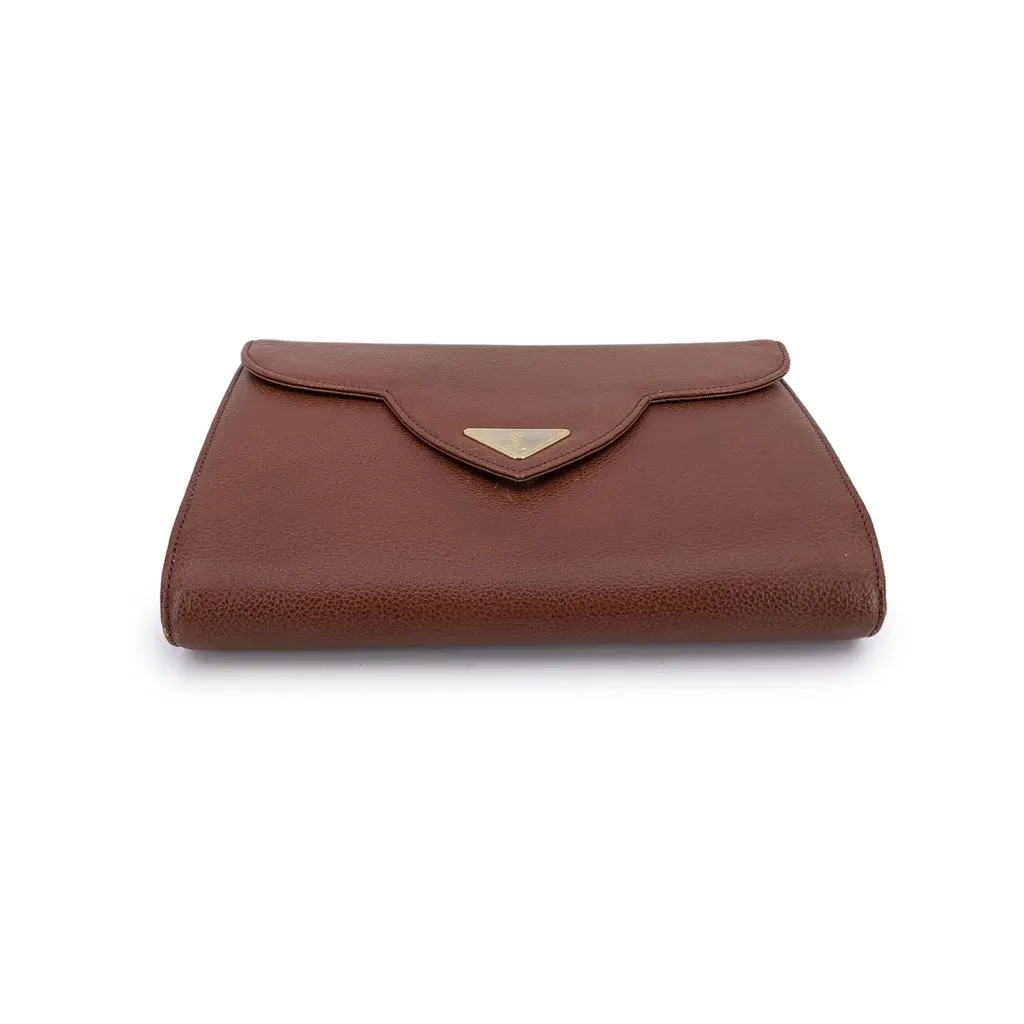 Yves Saint Laurent Clutch Bag Vintage YSL Brown Leather Good - Model View