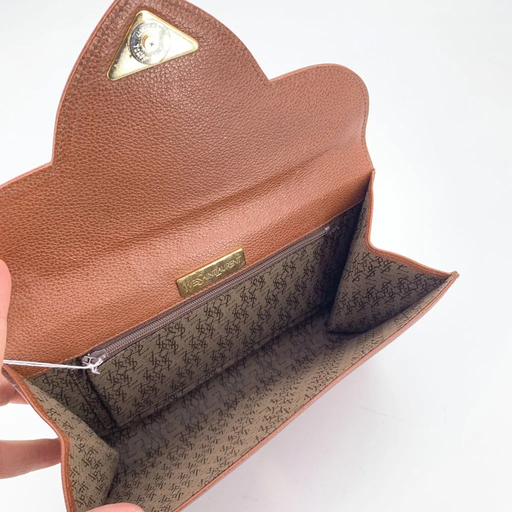 Yves Saint Laurent Clutch Bag Vintage YSL Brown Leather Good - Box View