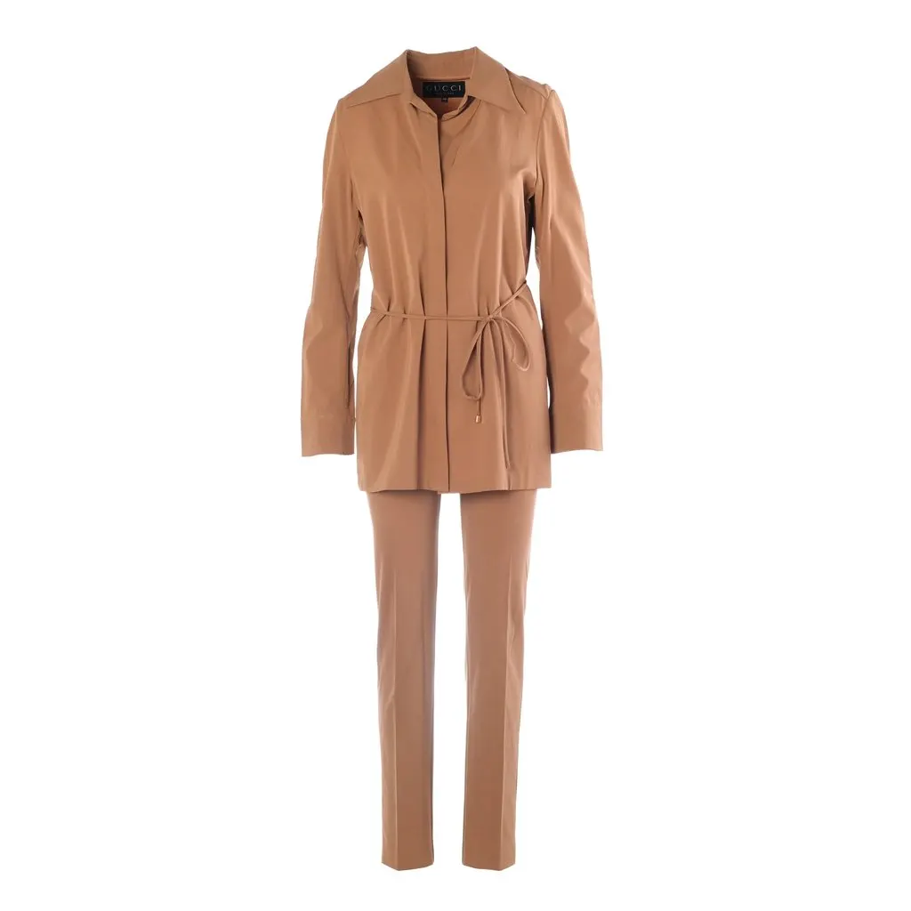 Gucci by Tom Ford Camel Two-Piece Pant & Wrap Blouse Ensemble - '90s Camel Good - Front View