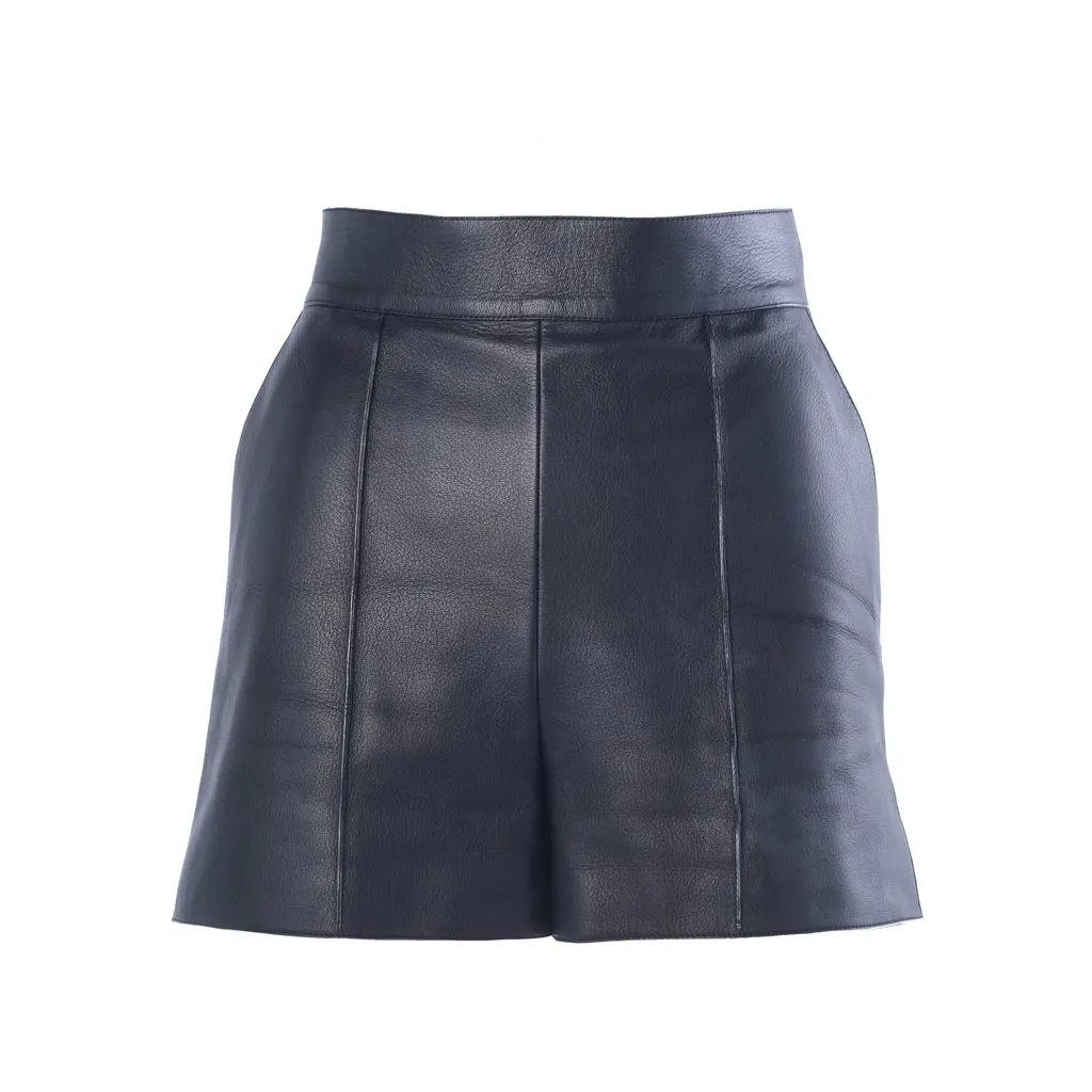 Hermès Black Grained Goatskin Leather Shorts - '20s Black Leather Good - Front View