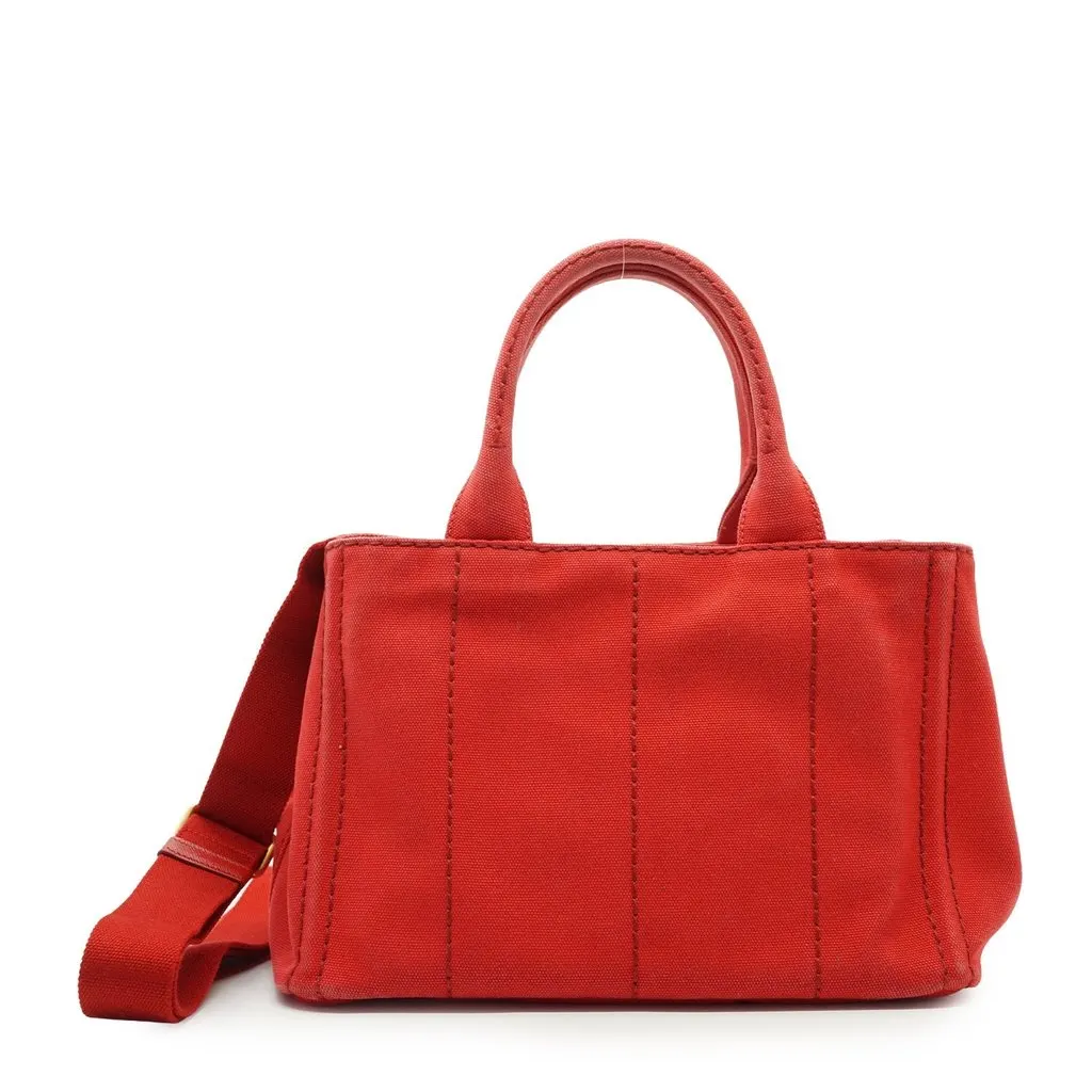Prada Tote Bag Canapa Red Canvas Good - Back View