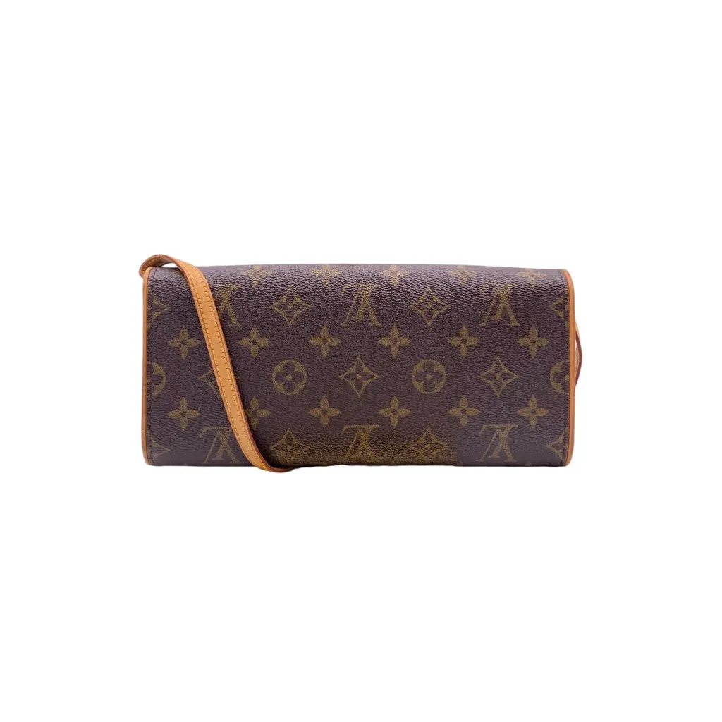 Louis Vuitton Crossbody Bag Vintage Twin Brown Canvas Good - Inside View