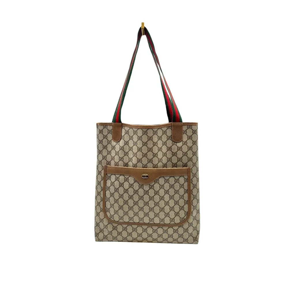 Gucci Tote Bag Vintage Ophidia Shopping Beige Canvas Good - Front View