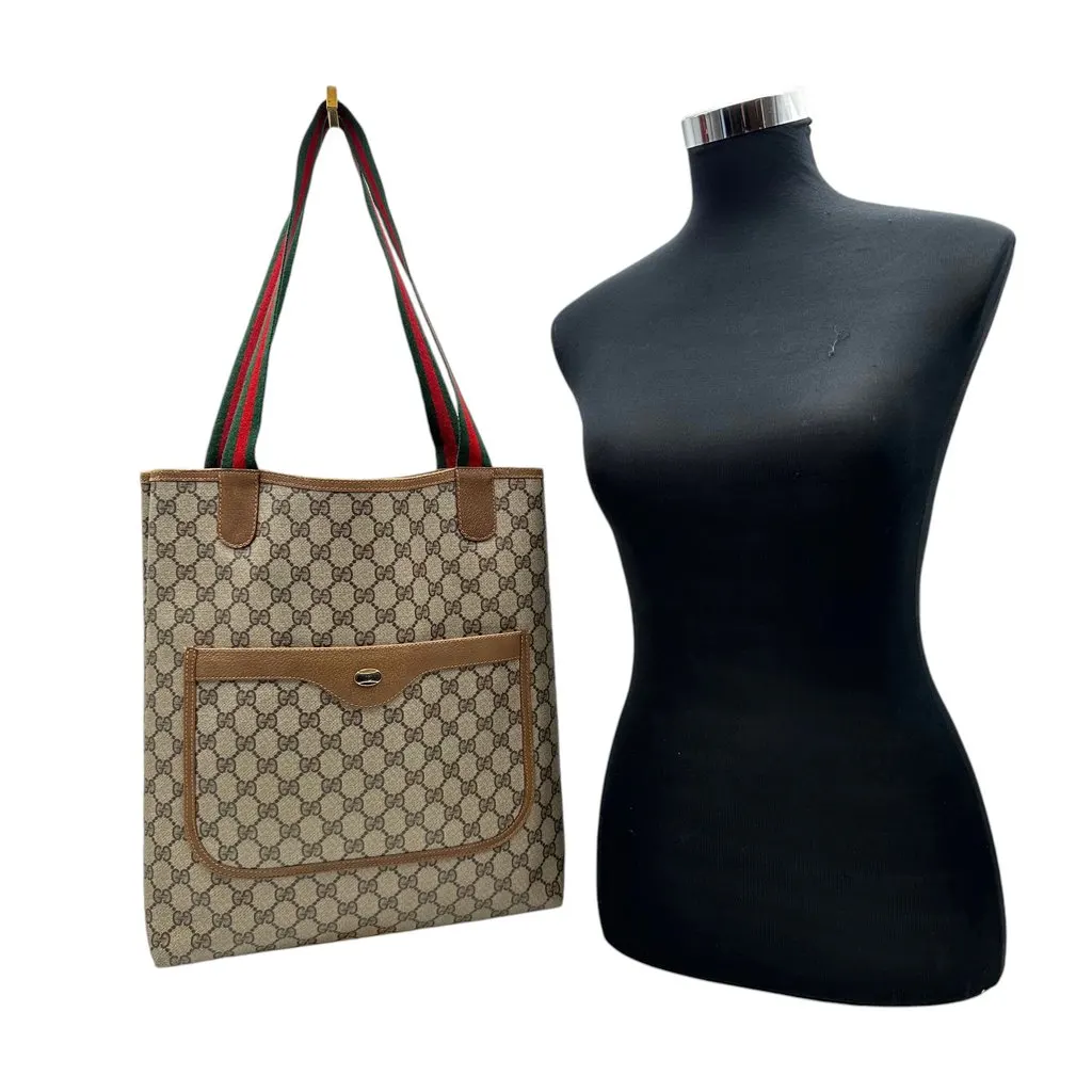 Gucci Tote Bag Vintage Ophidia Shopping Beige Canvas Good - Back View