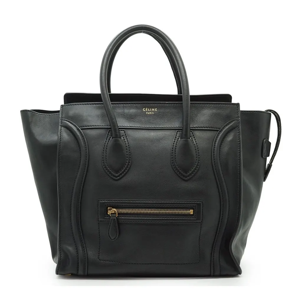 Celine Shoulder Bag Luggage mini Black Leather Good - Front View