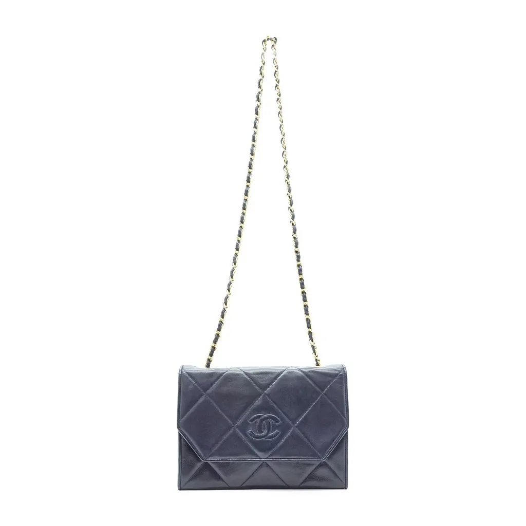 Chanel Shoulder Bag Vintage CC Blue Leather Good - Back View