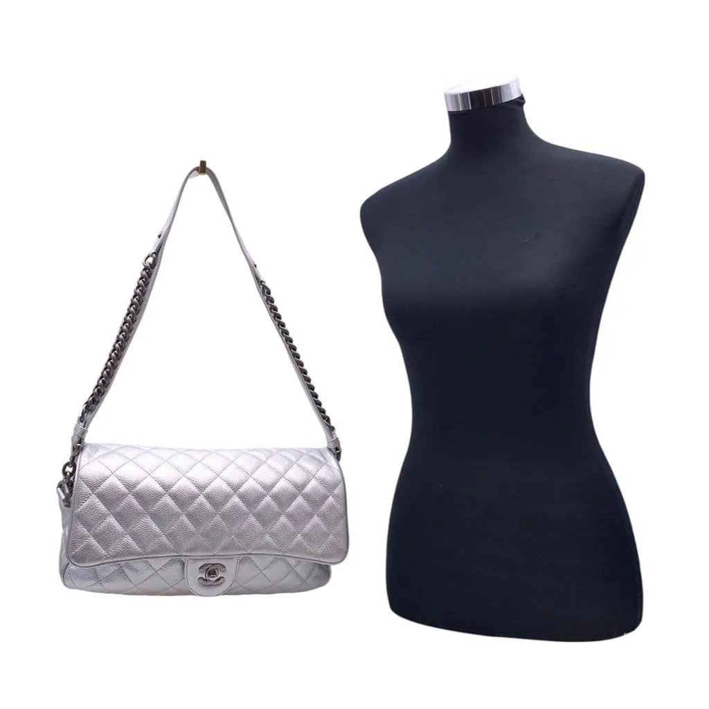 Chanel Shoulder Bag Timeless/Classique Grey Leather Good - Back View