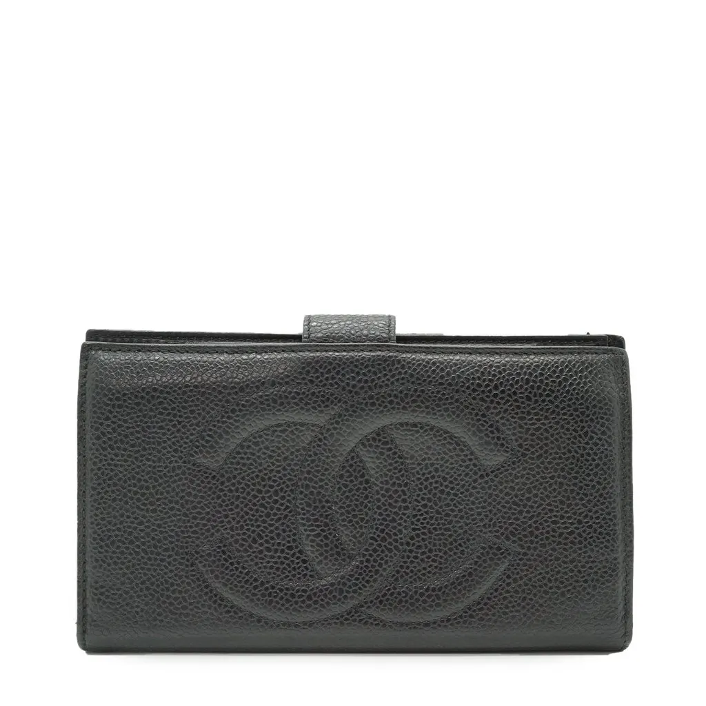 Chanel Wallet Black Leather Good - Front View
