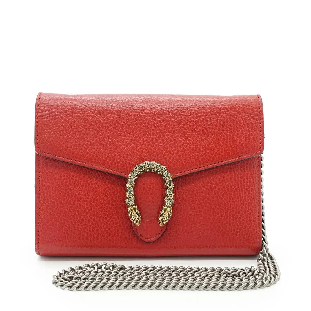 Gucci Crossbody Bag Dionysus Chain Wallet Red Leather Good - Front View
