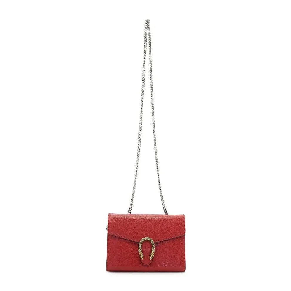 Gucci Crossbody Bag Dionysus Chain Wallet Red Leather Good - Back View