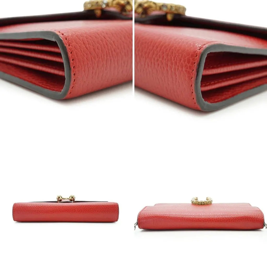 Gucci Crossbody Bag Dionysus Chain Wallet Red Leather Good - Model View
