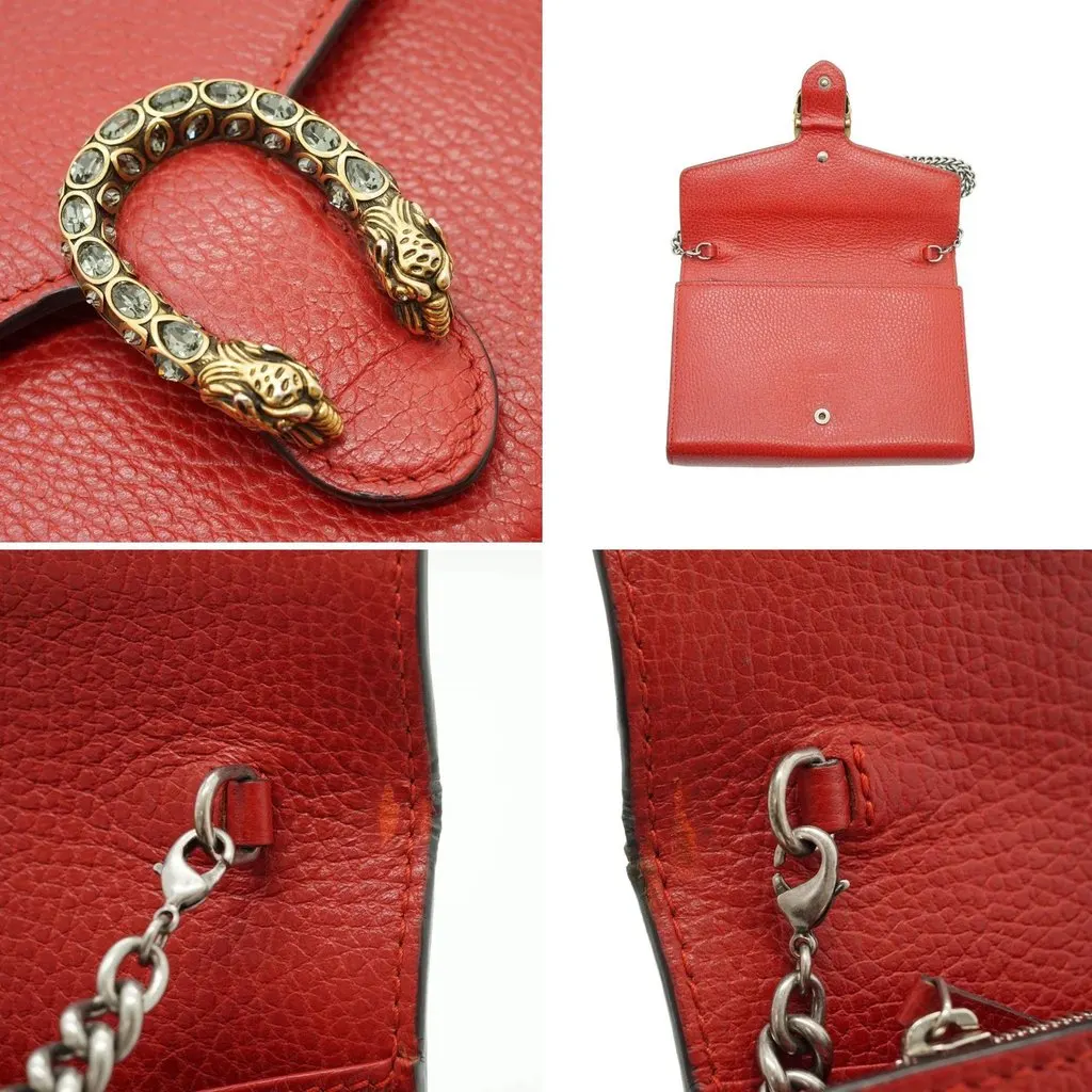 Gucci Crossbody Bag Dionysus Chain Wallet Red Leather Good - Box View