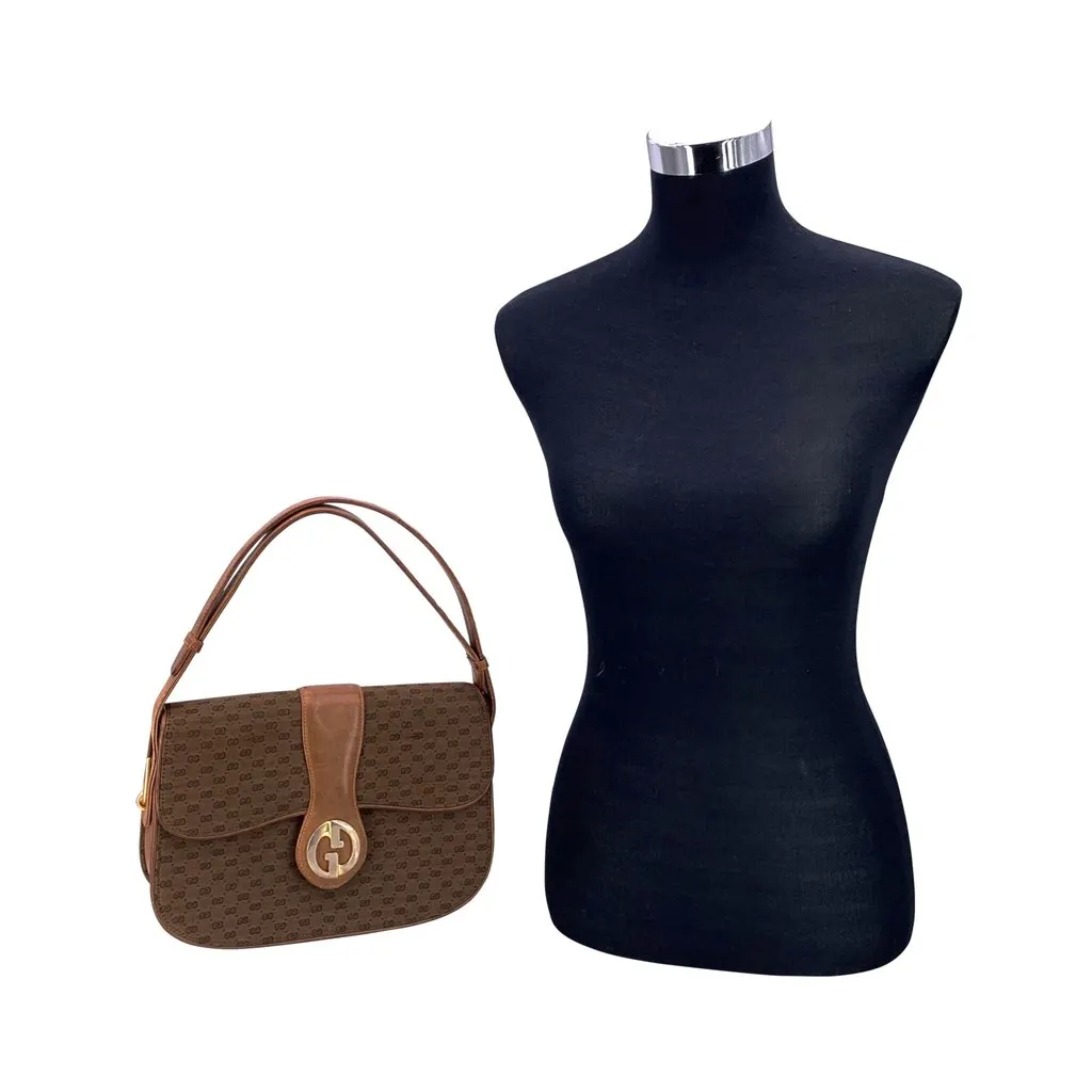 Gucci Shoulder Bag Vintage Micro GG Brown Leather Good - Back View
