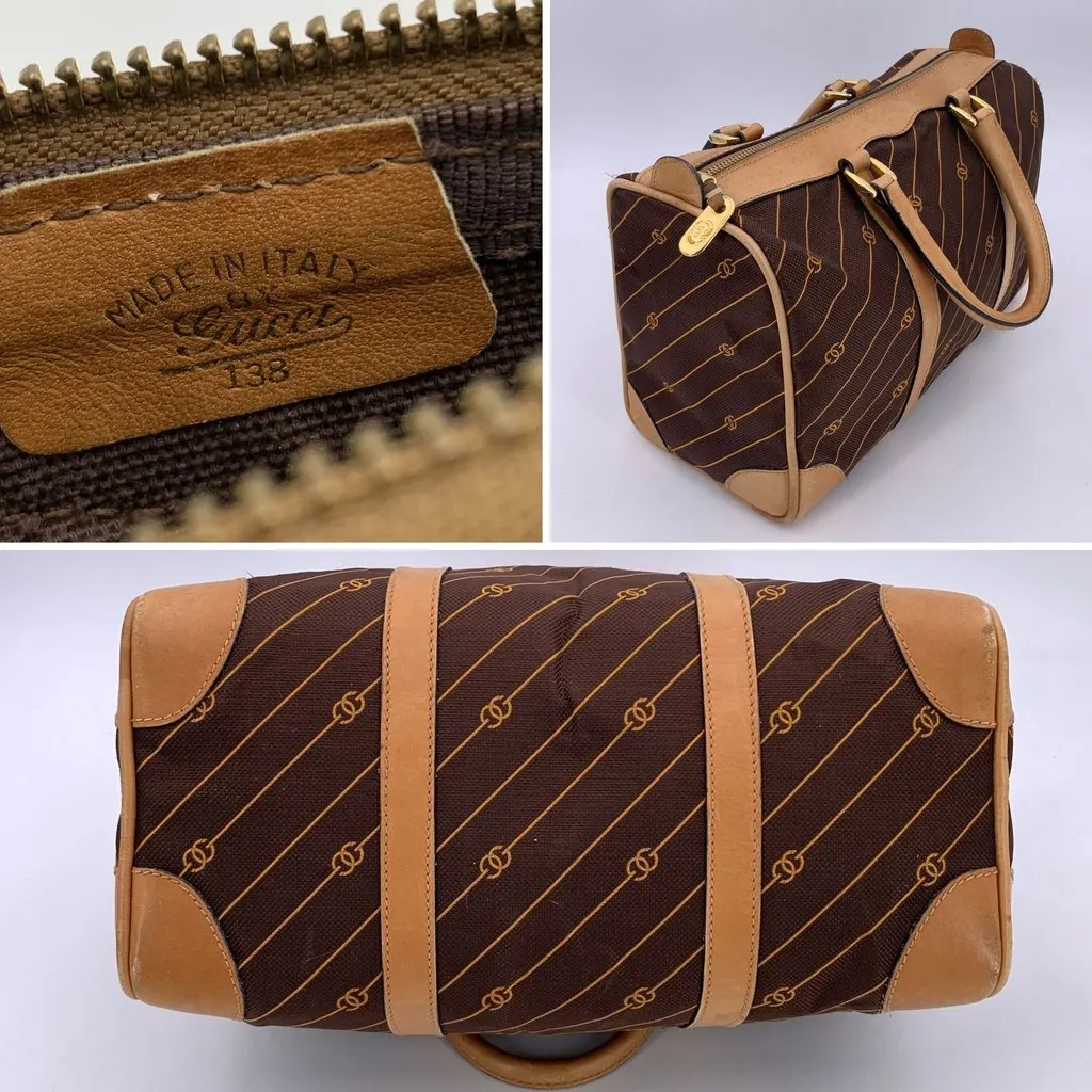 Gucci Handbag Vintage Boston Brown Canvas Good - Model View