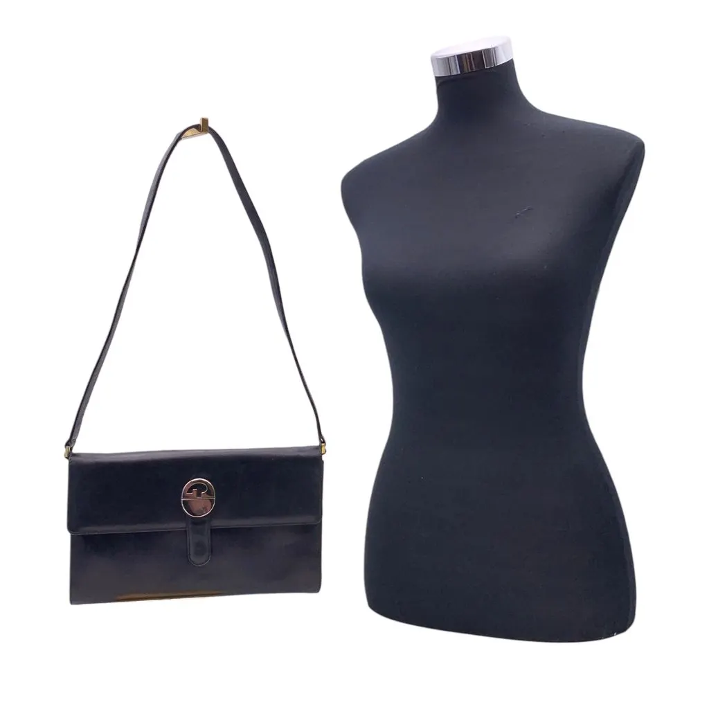 Gucci Shoulder Bag Vintage Convertible Black Leather Good - Back View