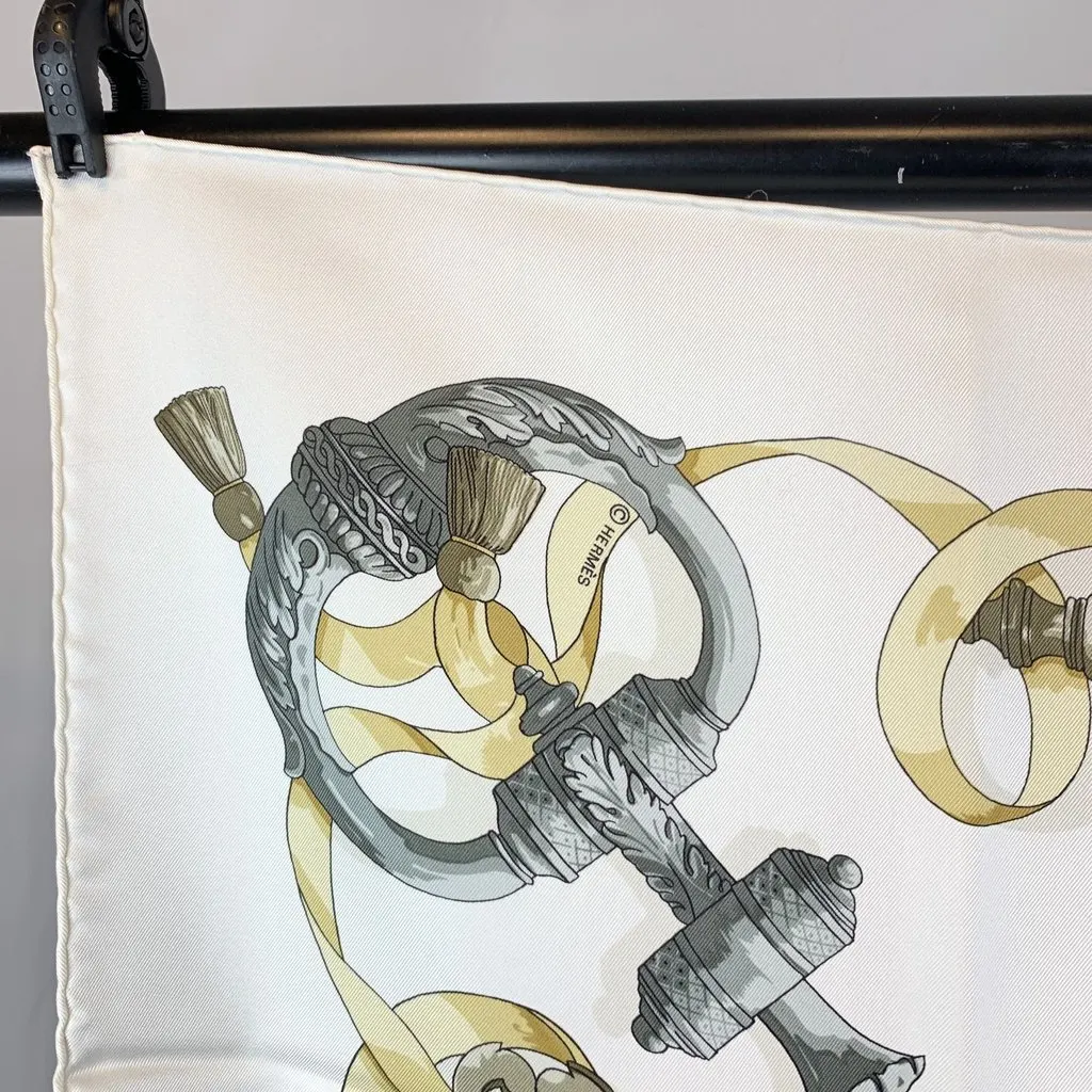 Hermes Scarf White Silk Good - Back View