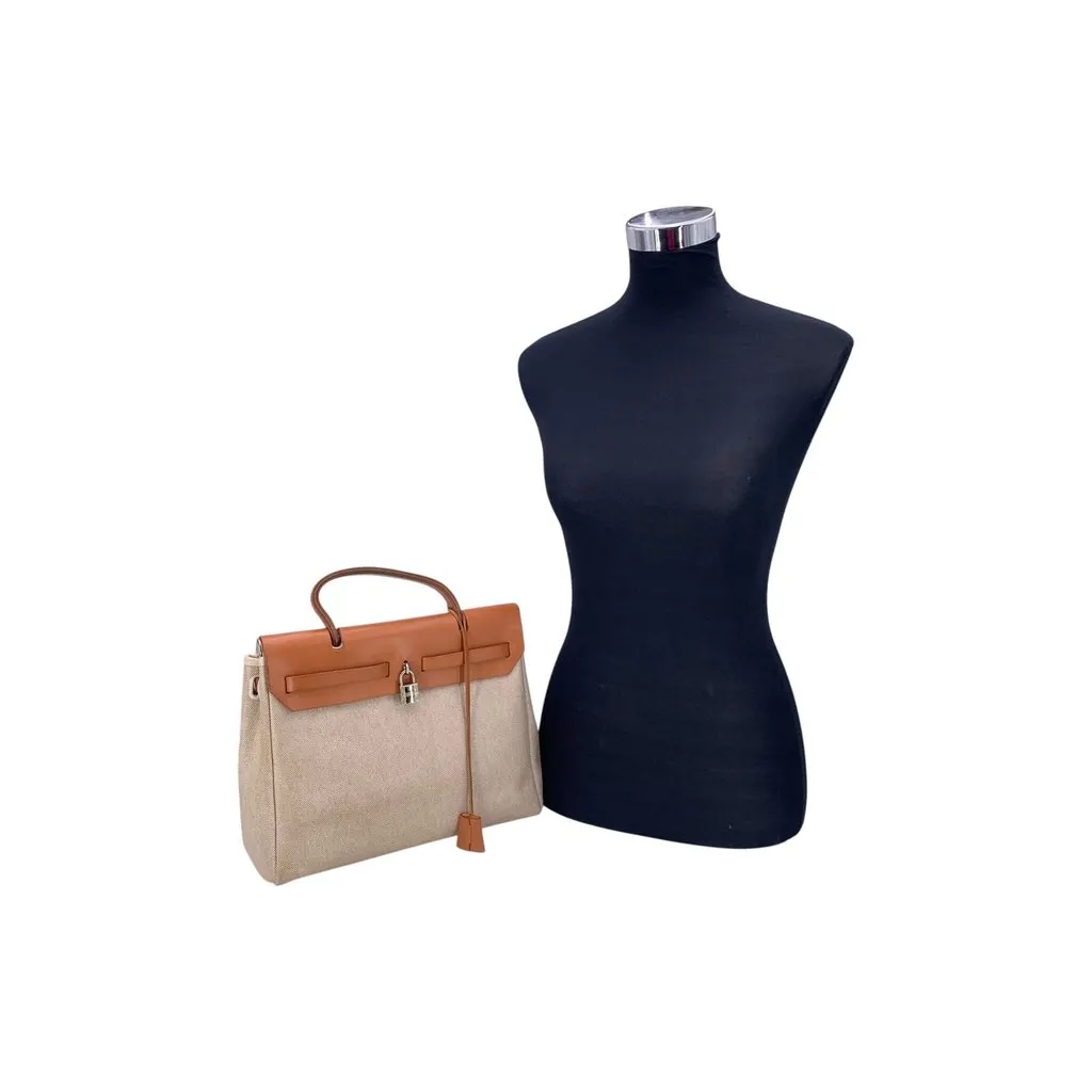 Hermes Handbag Vintage Herbag Black Canvas Good - Back View