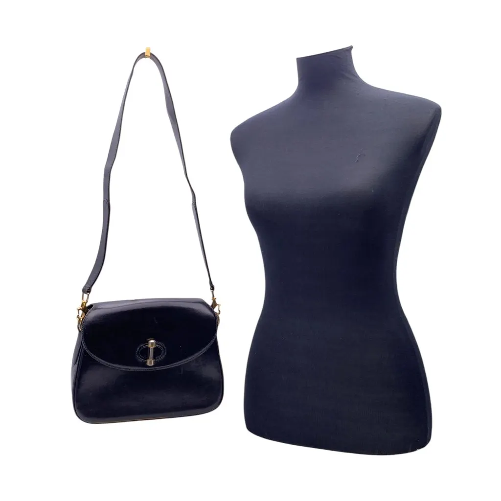 Gucci Shoulder Bag Vintage Box Black Leather Good - Back View