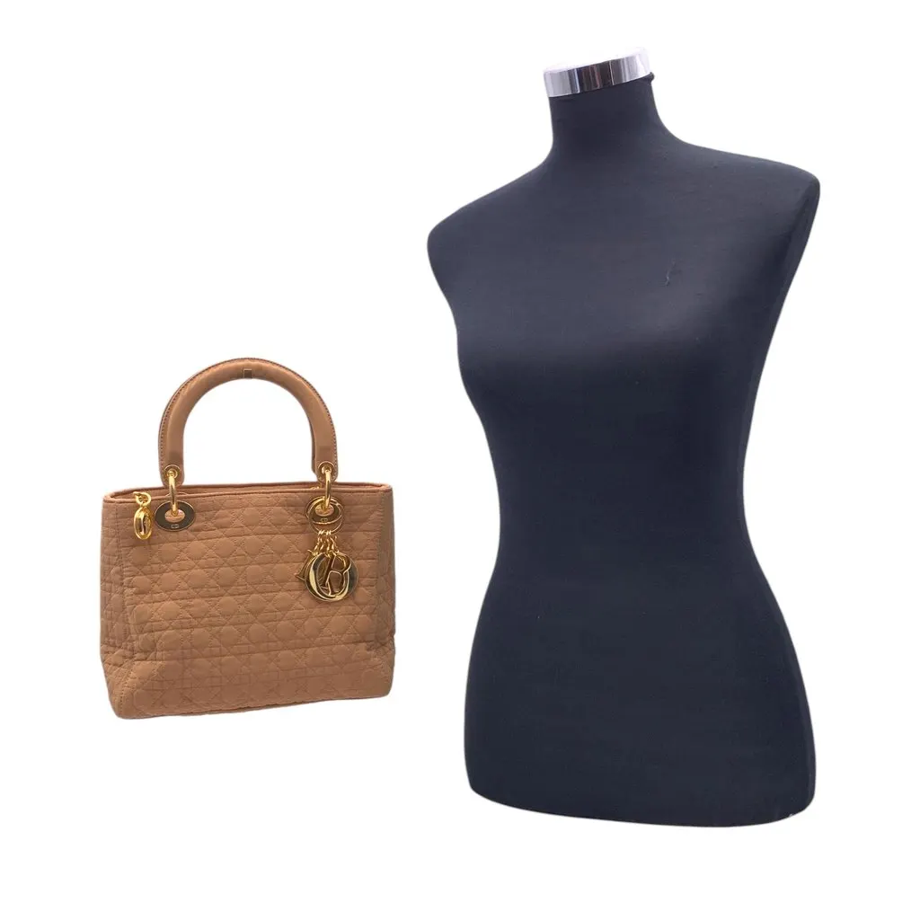 Dior Handbag Vintage Lady Dior Beige Canvas Good - Back View
