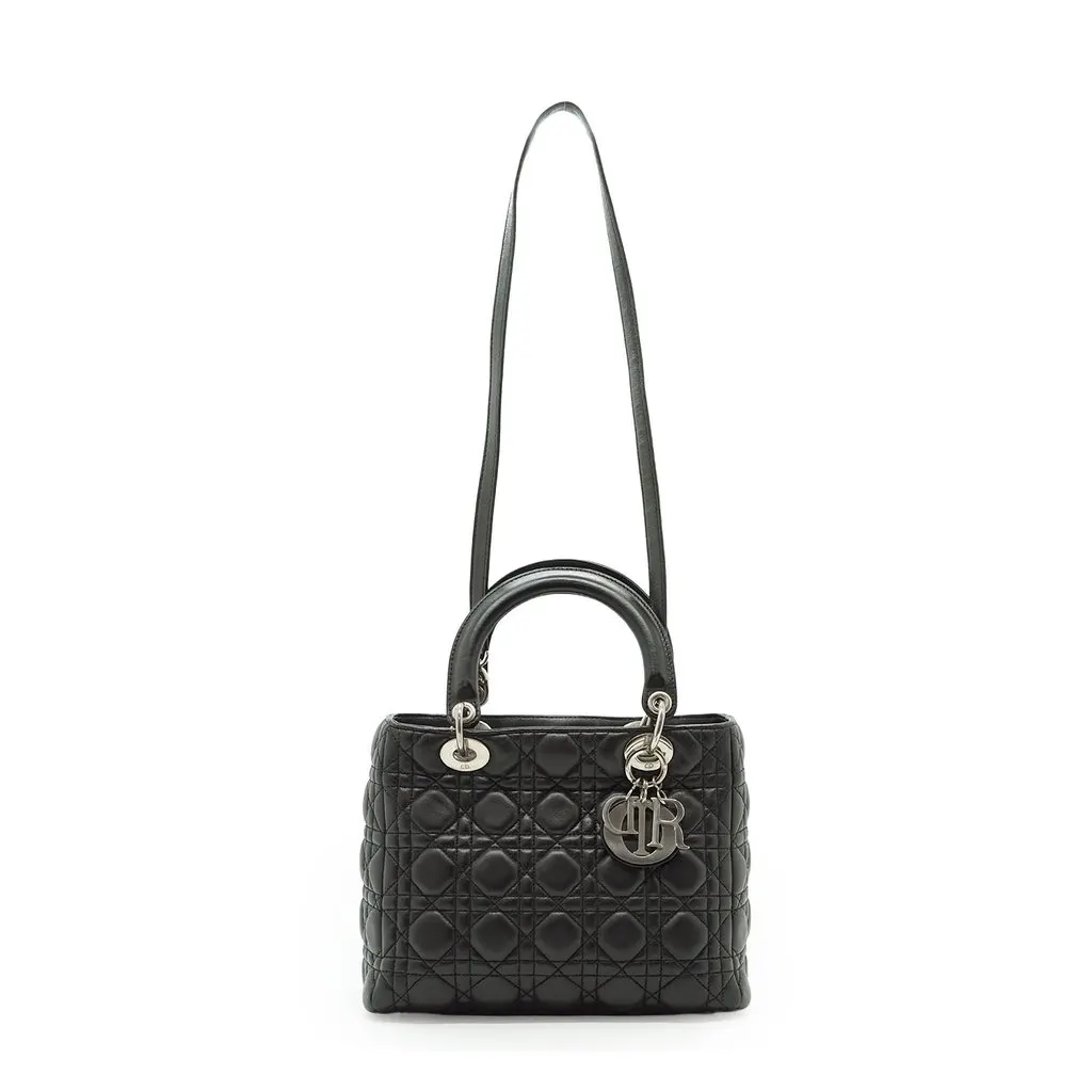 Dior Handbag Lady Dior Black Leather Good - Back View