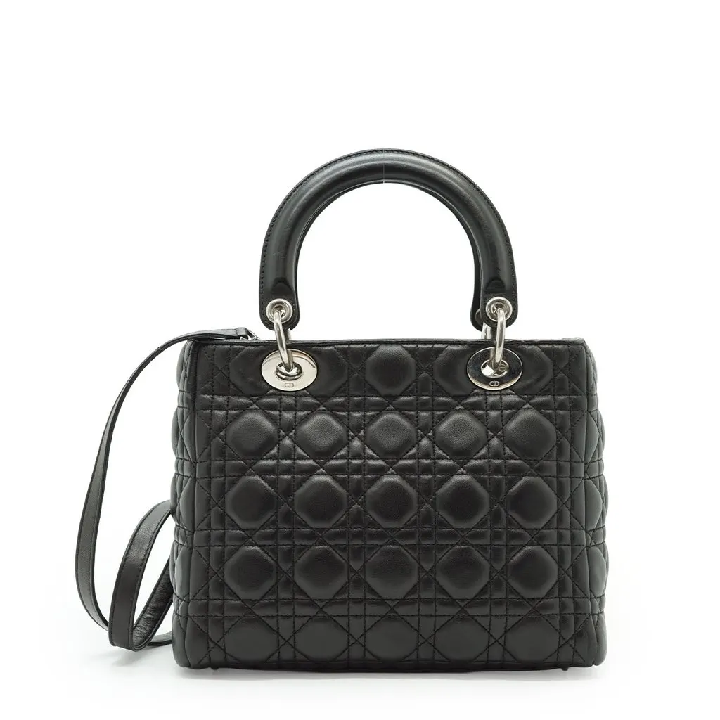 Dior Handbag Lady Dior Black Leather Good - Inside View
