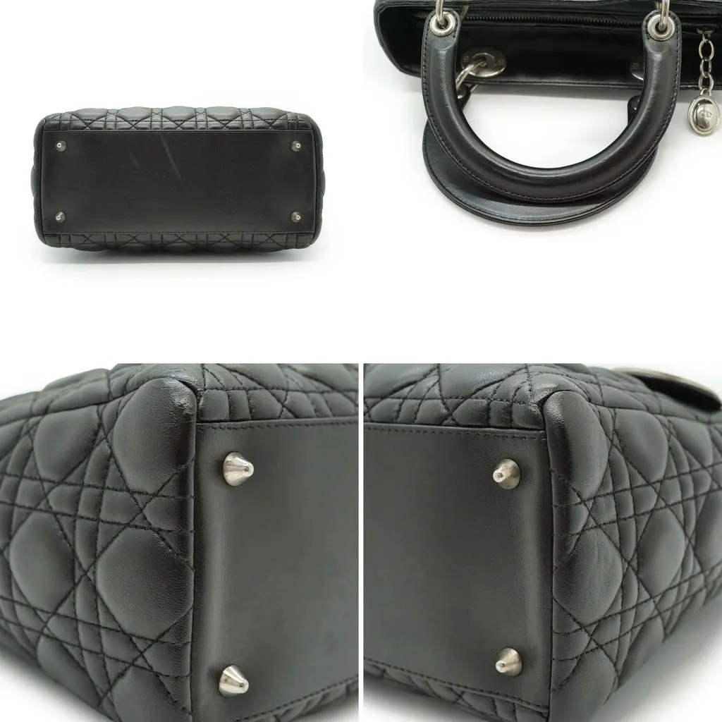 Dior Handbag Lady Dior Black Leather Good - Model View