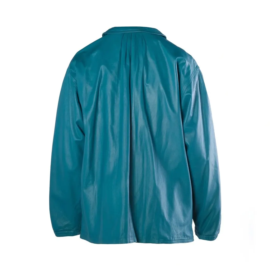 Unsigned Touche Vintage Turquoise Leather Oversized Blouse Jacket - '00s Purple Leather Good - Inside View