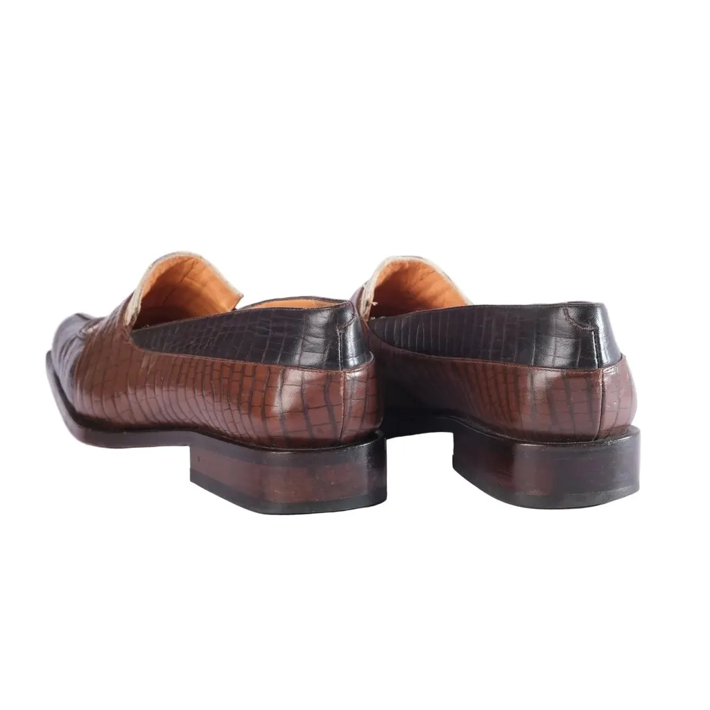 Unsigned Multicolor Croc-Embossed Leather Penny Loafers- '00s Beige Leather Good - Inside View