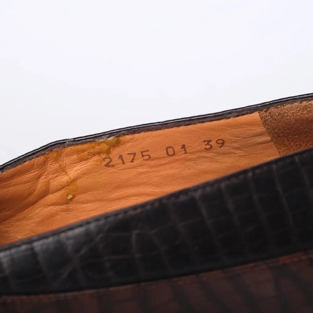 Unsigned Multicolor Croc-Embossed Leather Penny Loafers- '00s Beige Leather Good - Box View