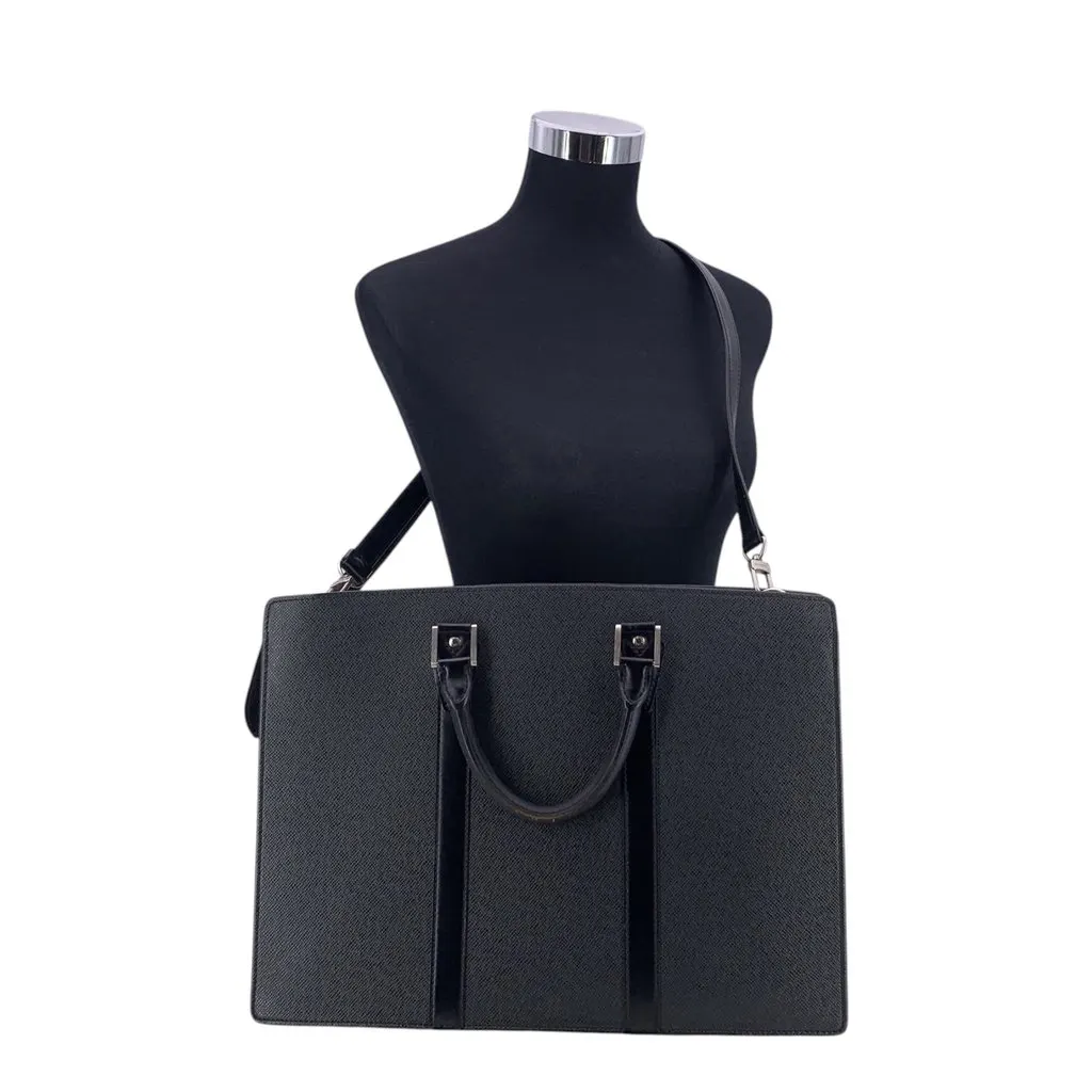 Louis Vuitton Briefcase Lozan Black Leather Good - Back View