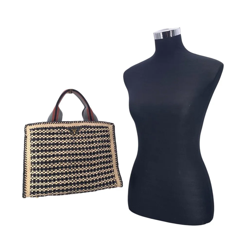Prada Handbag Madras Black Canvas Good - Back View