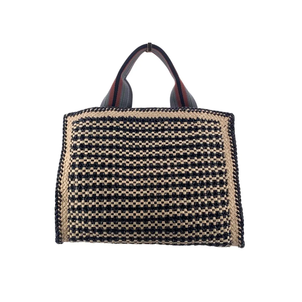 Prada Handbag Madras Black Canvas Good - Inside View