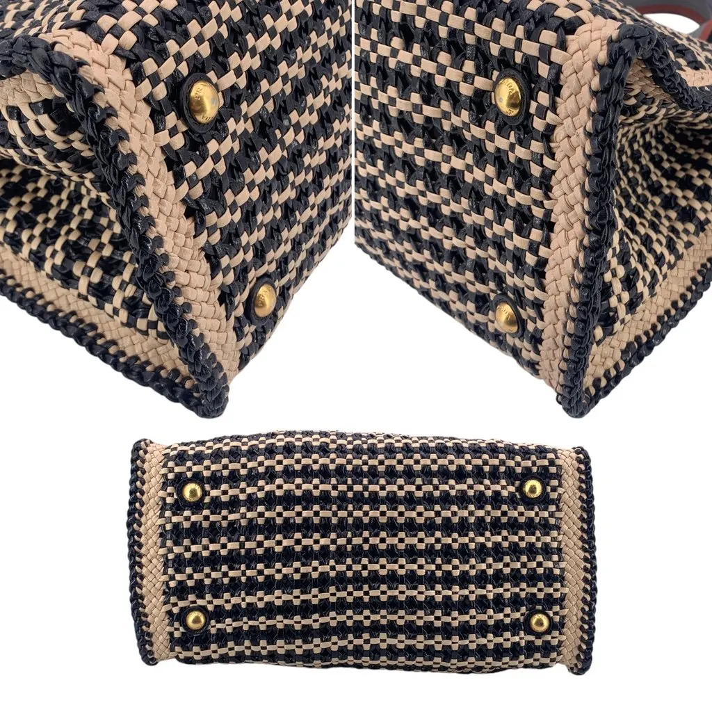 Prada Handbag Madras Black Canvas Good - Model View
