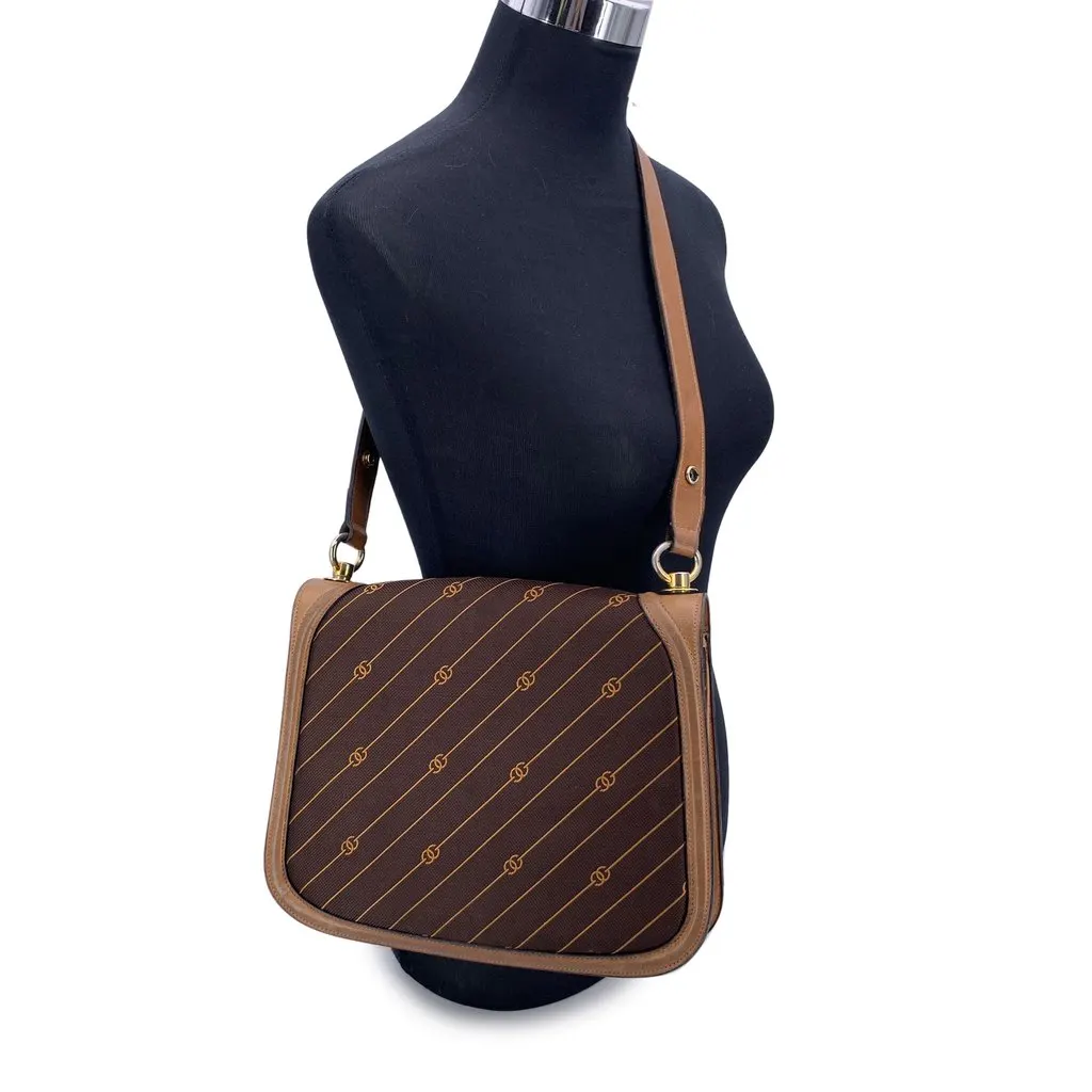 Gucci Shoulder Bag Vintage Logo Diagonal Brown Canvas Good - Back View